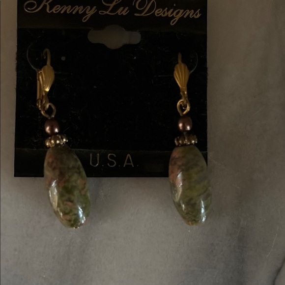 Green and Gold Statement Earrings - Picture 2 of 3